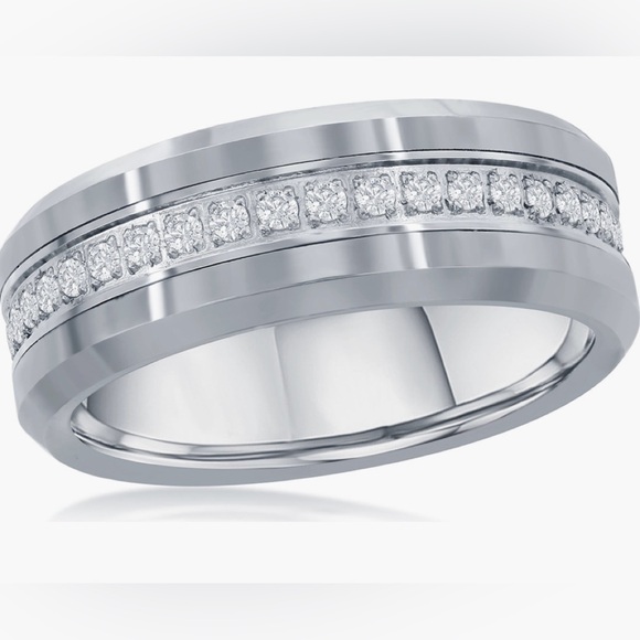 Blackjack Men’s Tungsten Eternity Ring - Picture 7 of 8